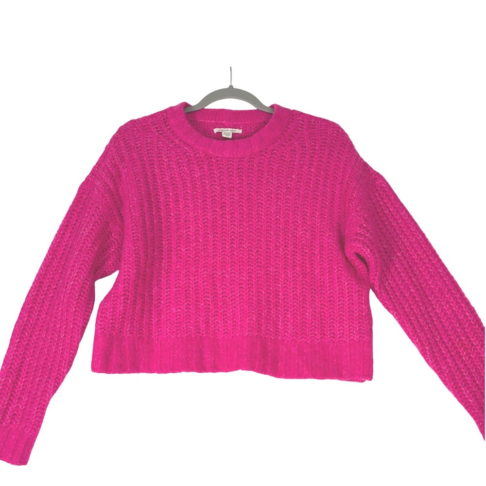 American‎ Eagle Women's Hot Pink Cropped Sweater XS Chunky Coquette Barbiecore